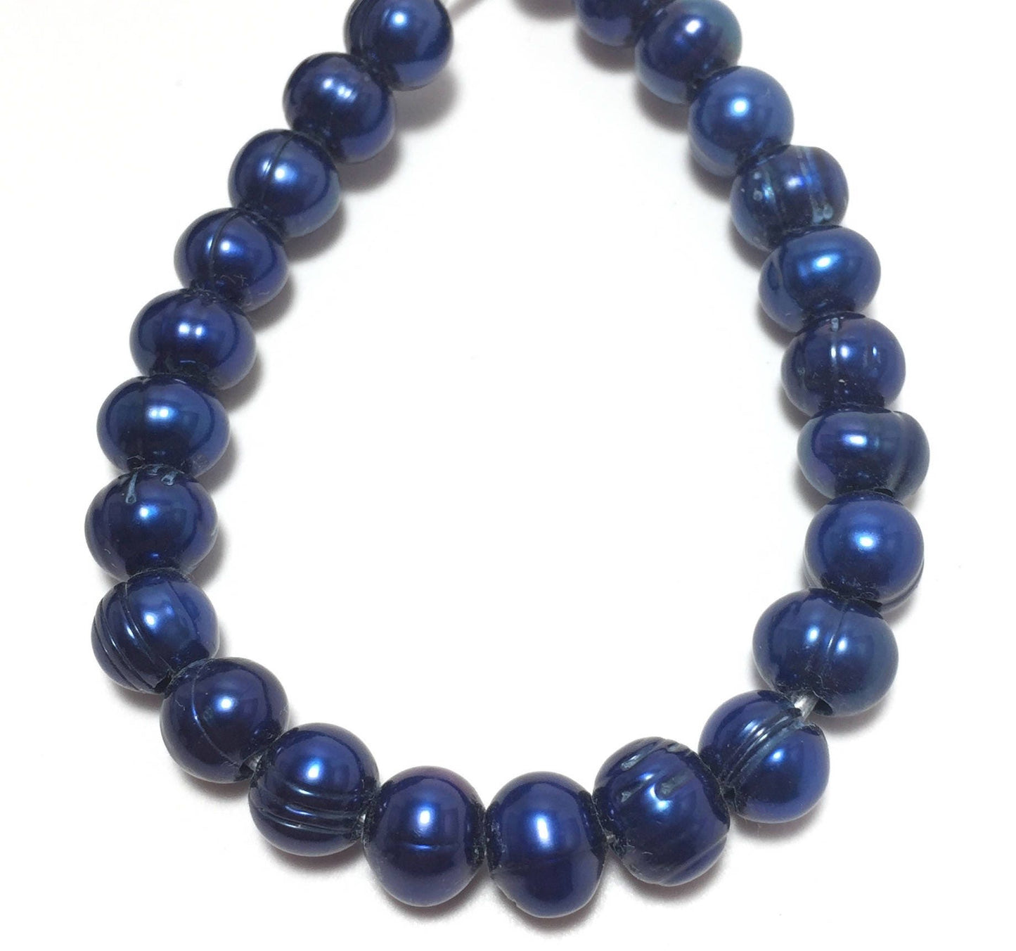 Large Hole Pearls, 8-9mm Potato Shape Royal Blue Color Freshwater Pearls, 8 inch strand with 2.5mm hole size, LH026