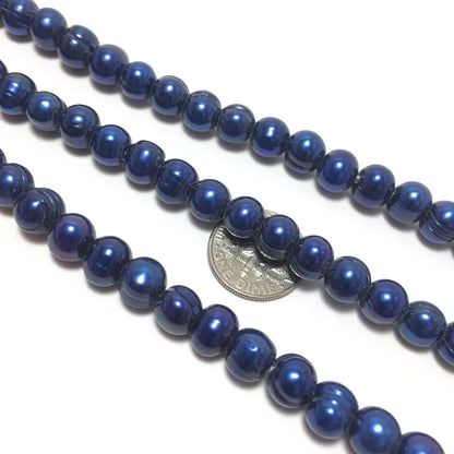 Large Hole Pearls, 8-9mm Potato Shape Royal Blue Color Freshwater Pearls, 8 inch strand with 2.5mm hole size, LH026