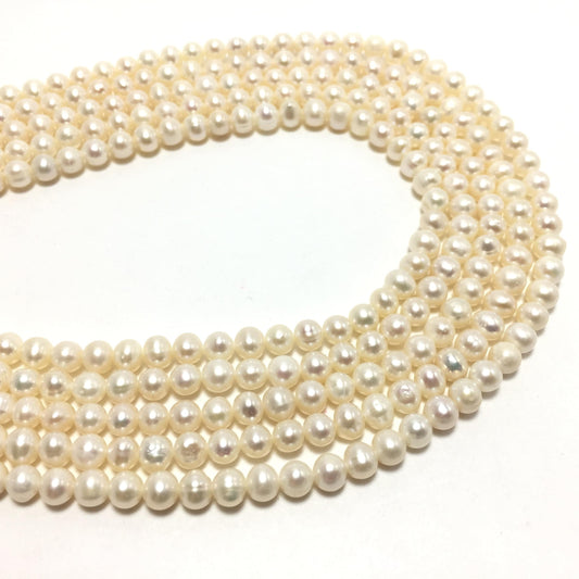 Potato Pearls, 4.5-5mm White Color Freshwater Pearls in 16 inches, POT006