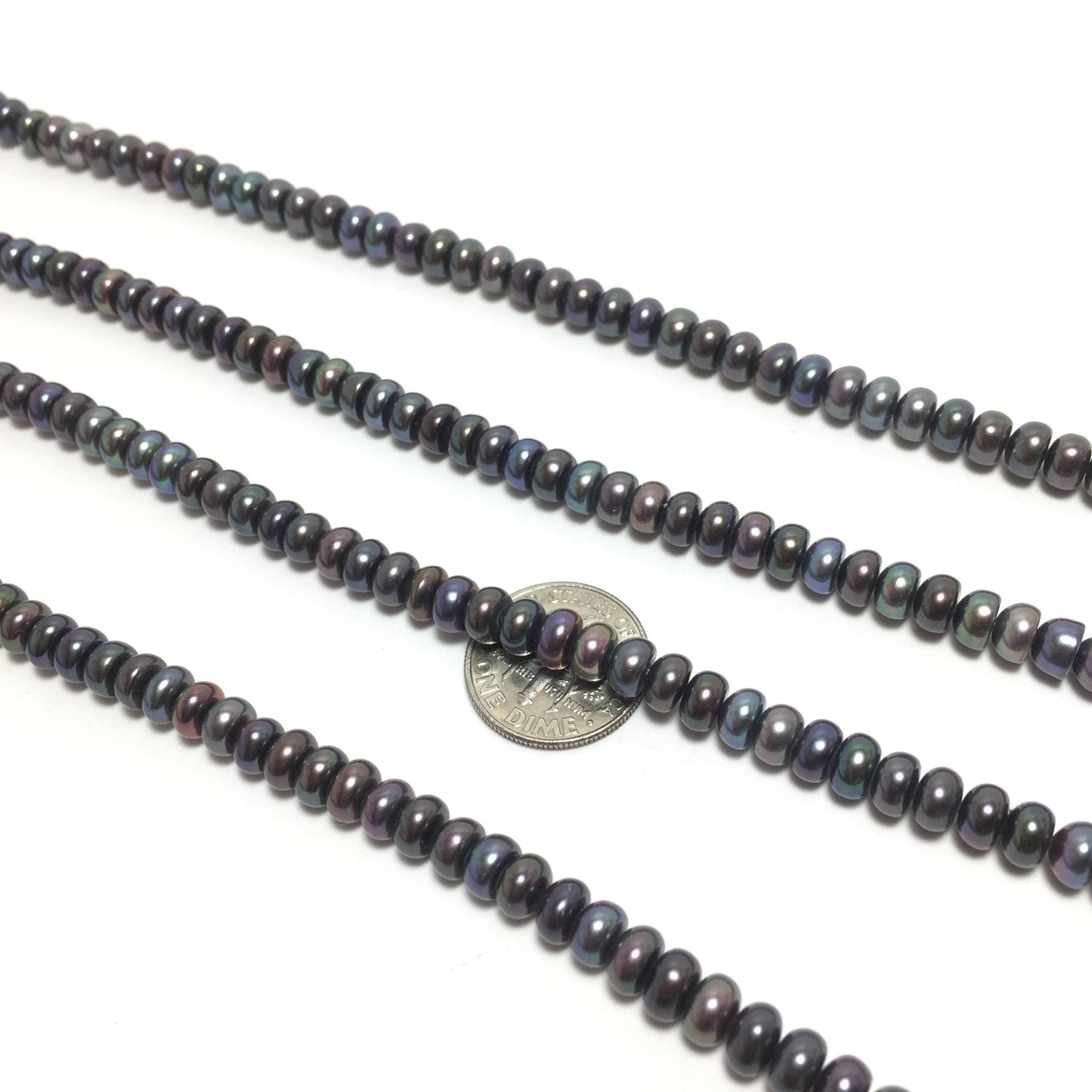 Button or Roundel Pearls, 5-5.5mm Peacock Color Freshwater Pearls in 16 inches, BUT003