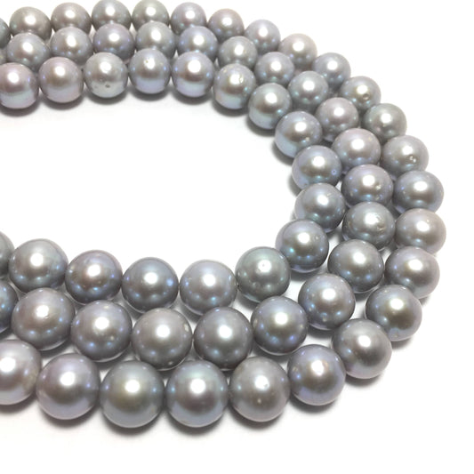 Round Pearls, 10.5-11.5mm Silver Color Freshwater Pearls in 15.5 inches, NRD005