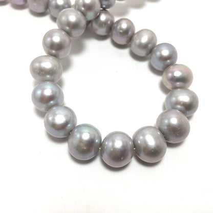 Near Round Pearls, 10.5-12mm Silver Color Freshwater Pearls in 15.5 inches, NRD006