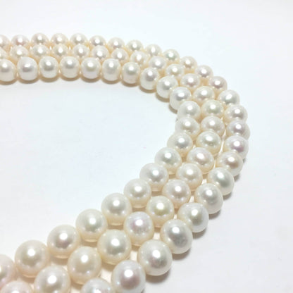 Near Round Pearls, 10.5-11.5mm White Color Freshwater Pearls in 15.5 inches, NRD007