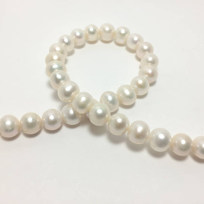 Near Round Pearls, 10.5-11.5mm White Color Freshwater Pearls in 15.5 inches, NRD007
