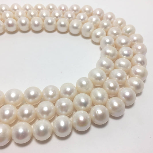 Near Round Pearls, 11.5-12.5mm White Color Freshwater Pearls in 15.5 inches, NRD008