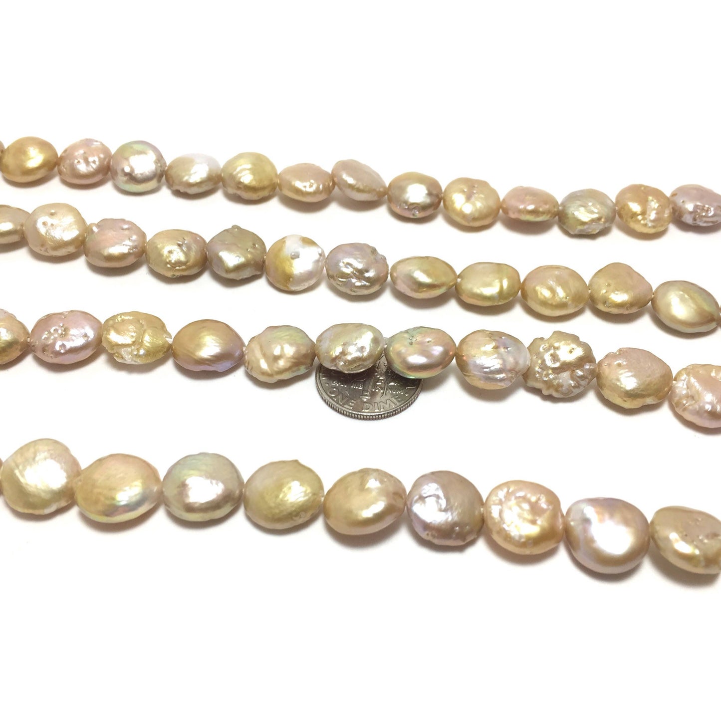 Coin Pearls, 10-10.5mm Natural Lavender and Gold Color Freshwater Pearls in 15.5 inches, COIN007