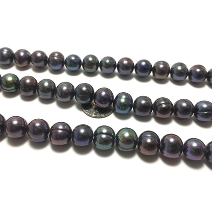 Potato Pearls, 9.5-10mm Peacock Color Freshwater Pearls in 16 inches, POT009