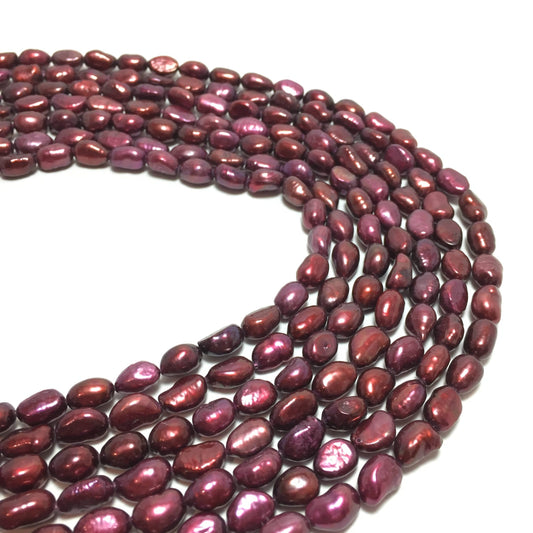 Nugget 6.5-7mm Dark Cranberry Freshwater Pearls 16 inches, NUG006