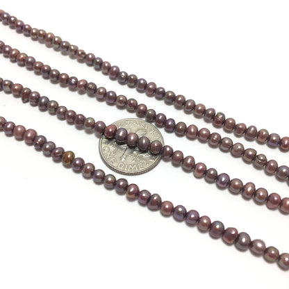 Baby Potato 3-3.5mm Raspberry Freshwater Pearls 16 inches, Seed Pearls, BPOT004