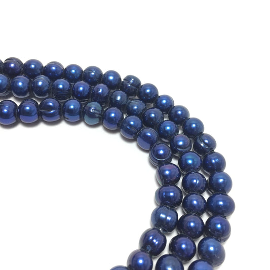 Large Hole Pearls, 8-9mm Potato Shape Royal Blue Color Freshwater Pearls, 8 inch strand with 2.5mm hole size, LH026