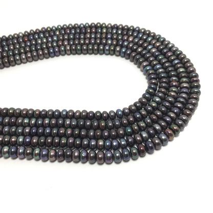 Button or Roundel Pearls, 5-5.5mm Peacock Color Freshwater Pearls in 16 inches, BUT003