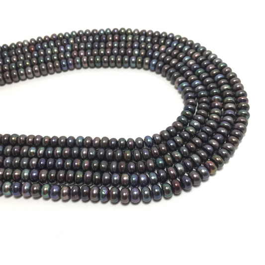 Button or Roundel Pearls, 5-5.5mm Peacock Color Freshwater Pearls in 16 inches, BUT003