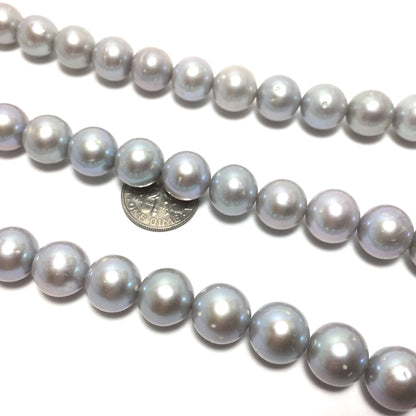 Round Pearls, 10.5-11.5mm Silver Color Freshwater Pearls in 15.5 inches, NRD005
