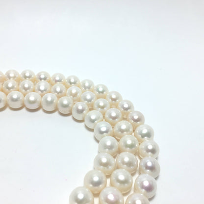 Near Round Pearls, 10.5-11.5mm White Color Freshwater Pearls in 15.5 inches, NRD007