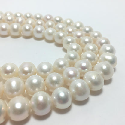 Near Round Pearls, 10.5-11.5mm White Color Freshwater Pearls in 15.5 inches, NRD007