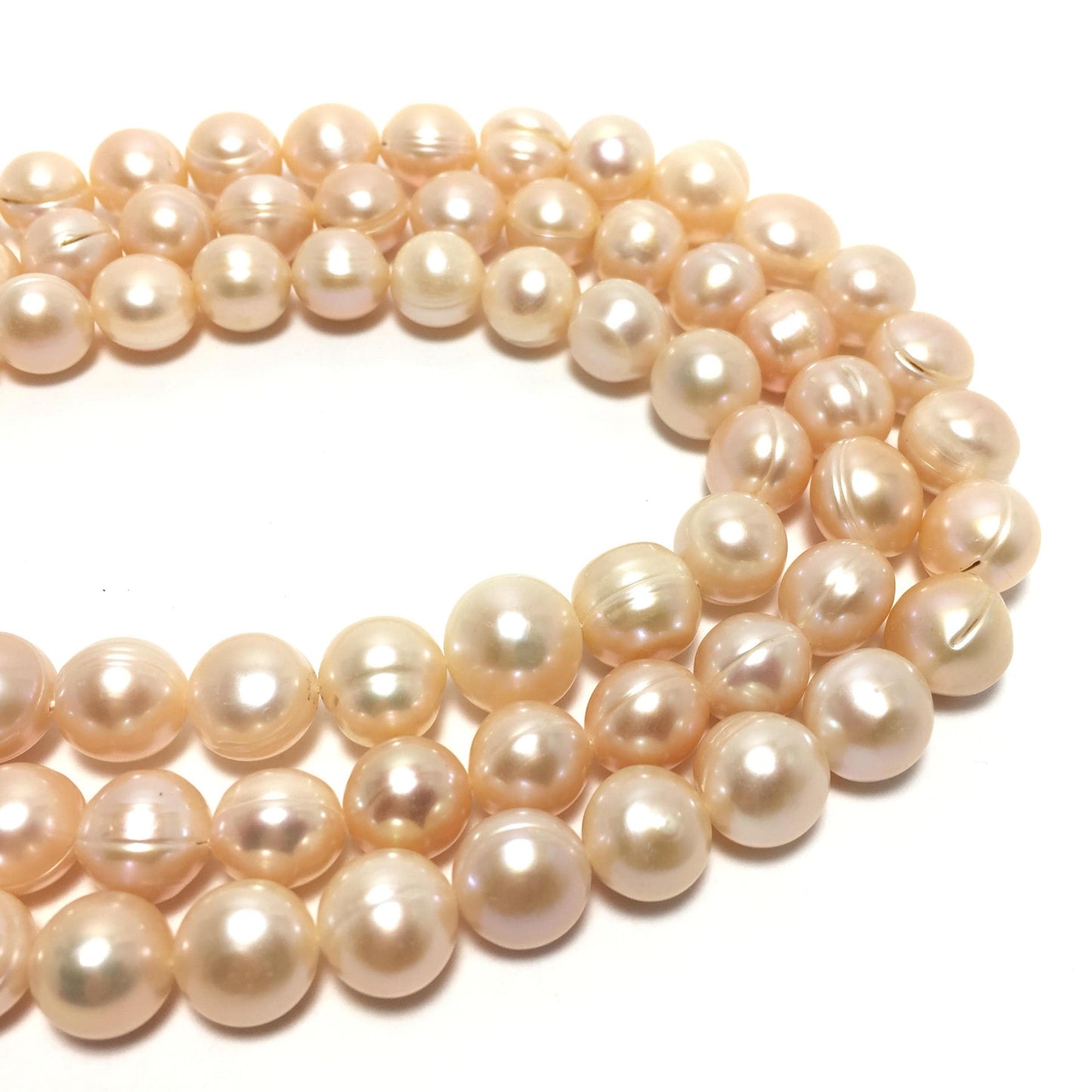 Potato Pearls, 11.5-12mm Natural Peach Color Freshwater Pearls in 15.5 inches, POT008