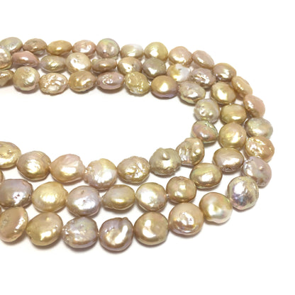 Coin Pearls, 10-10.5mm Natural Lavender and Gold Color Freshwater Pearls in 15.5 inches, COIN007