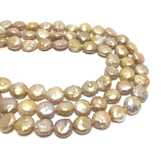 Coin Pearls, 10-10.5mm Natural Lavender and Gold Color Freshwater Pearls in 15.5 inches, COIN007
