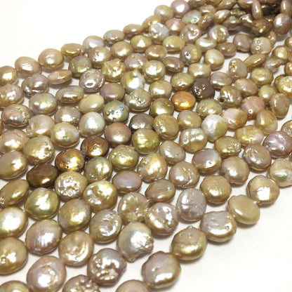Coin Pearls, 10-10.5mm Natural Lavender and Gold Color Freshwater Pearls in 15.5 inches, COIN007