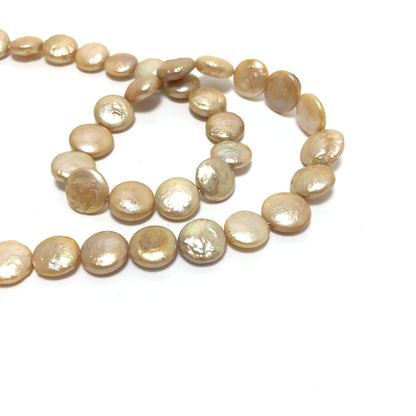 Coin Pearls, 9-10.5mm Champagne Color Freshwater Pearls in 14 inches, COIN008