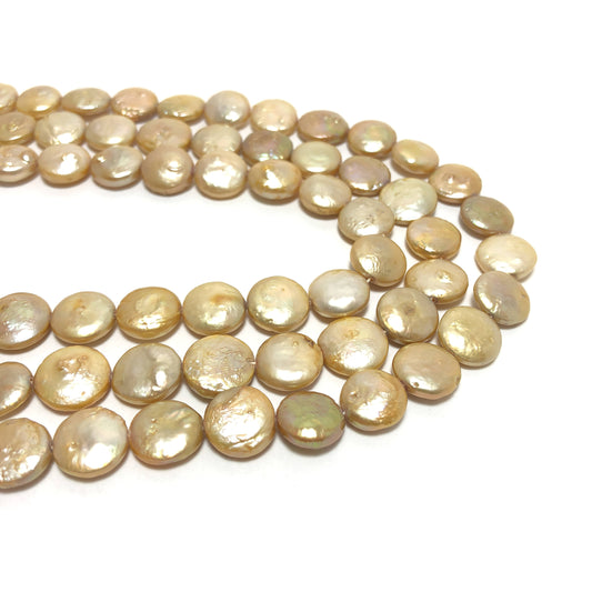 Coin Pearls, 9-10.5mm Champagne Color Freshwater Pearls in 14 inches, COIN008