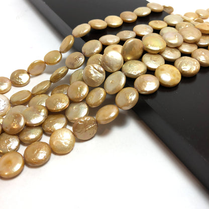 Coin Pearls, 9-10.5mm Champagne Color Freshwater Pearls in 14 inches, COIN008