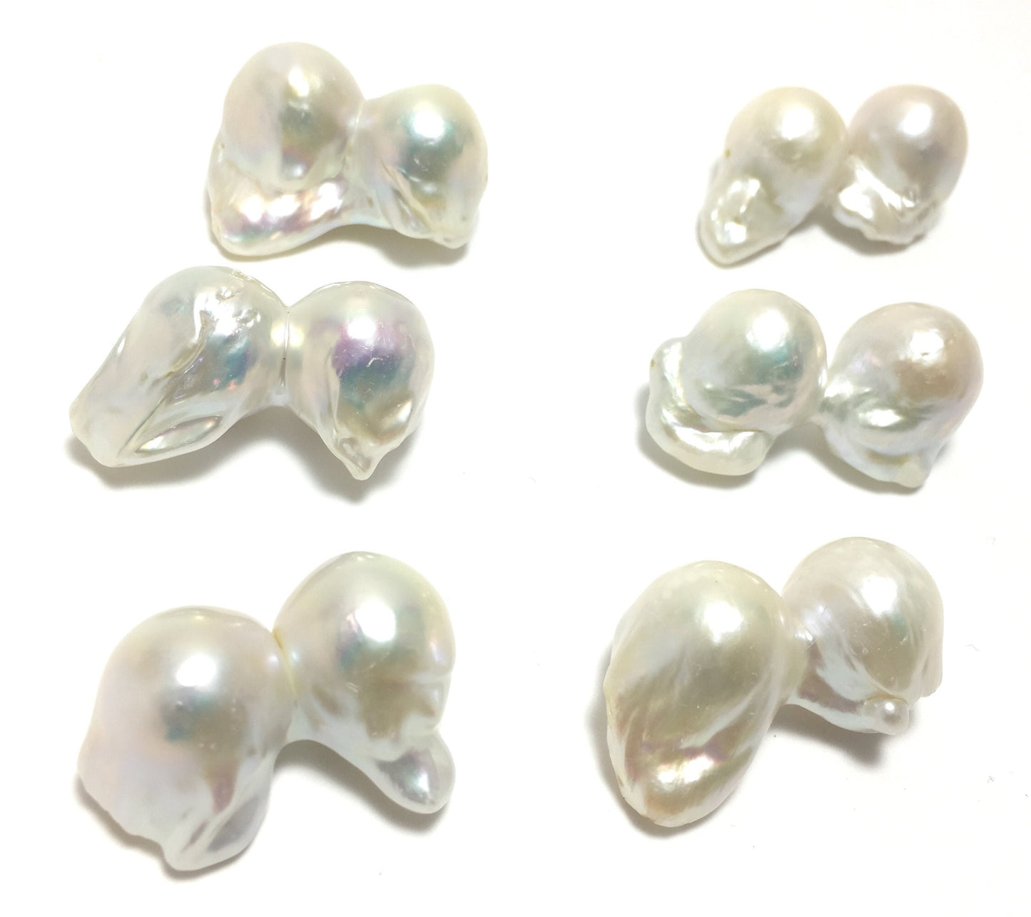 Baroque Pearls Double or Twin, 17-20mm x 27-34mm White Freshwater Nucleated Pearls One Piece, BARS003