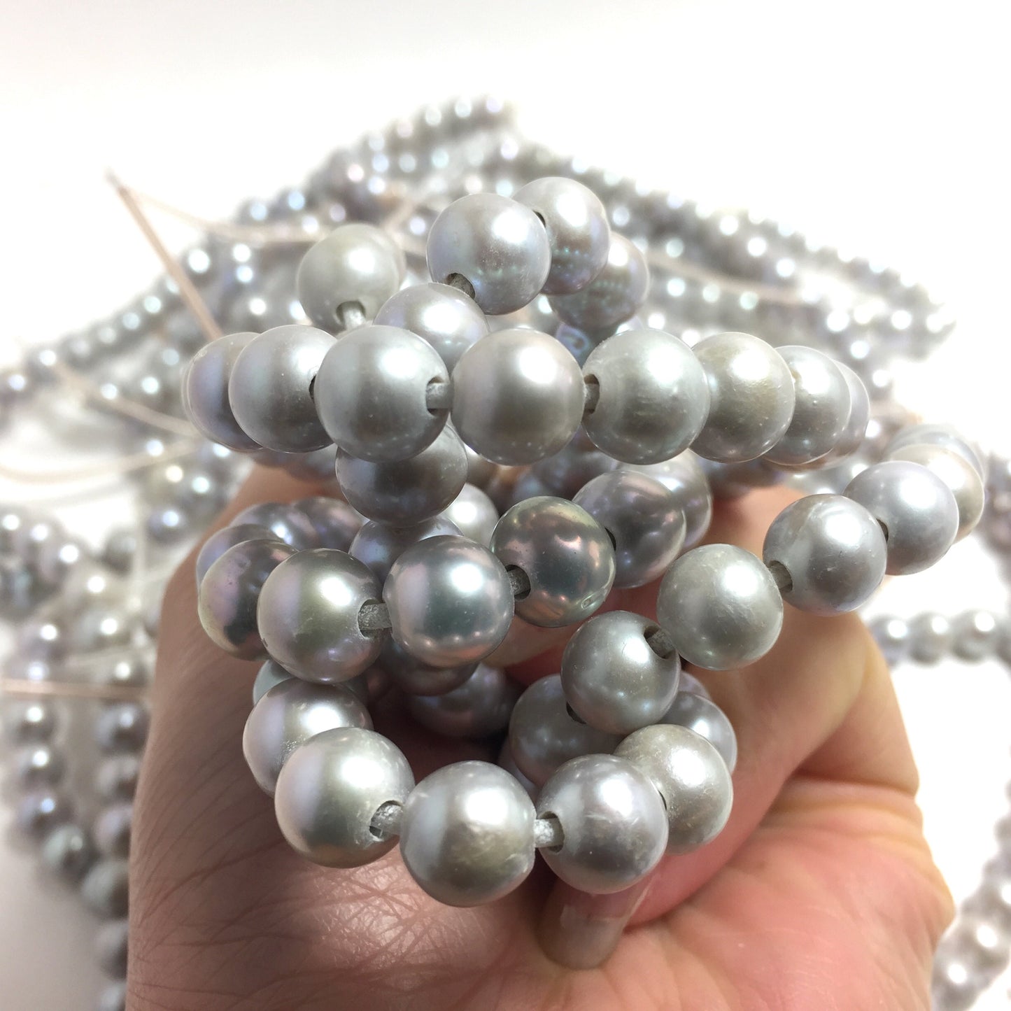 Large Hole Pearls 8.5-9mm Grey Round Freshwater Pearls, 8 inch with 2.5mm Hole, LHRD006