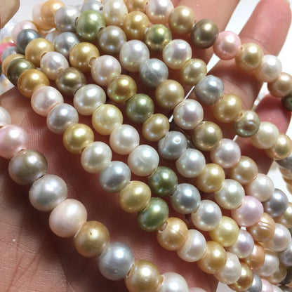 Large Hole Pearls 7-7.5mm Mixed Colors Potato Freshwater Pearls, 8 inch with 2.5mm Hole, LH039