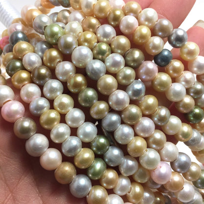 Large Hole Pearls 7-7.5mm Mixed Colors Potato Freshwater Pearls, 8 inch with 2.5mm Hole, LH039