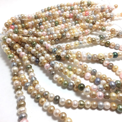 Large Hole Pearls 7-7.5mm Mixed Colors Potato Freshwater Pearls, 8 inch with 2.5mm Hole, LH039