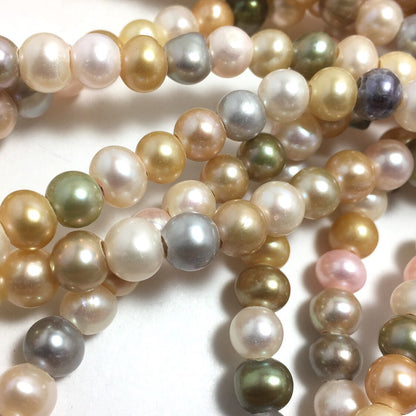 Large Hole Pearls 7-7.5mm Mixed Colors Potato Freshwater Pearls, 8 inch with 2.5mm Hole, LH039