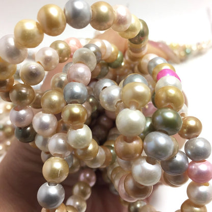 Large Hole Pearls 7-7.5mm Mixed Colors Potato Freshwater Pearls, 8 inch with 2.5mm Hole, LH039