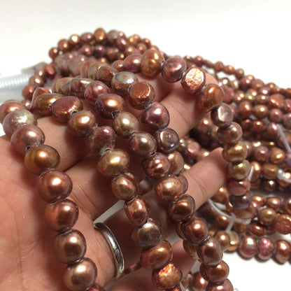 Large Hole Pearls, 7.5-8.5mm Nugget Rice Shape, Copper Color Freshwater Pearls, 8 inch strand with 2.5mm Hole Size, LH074