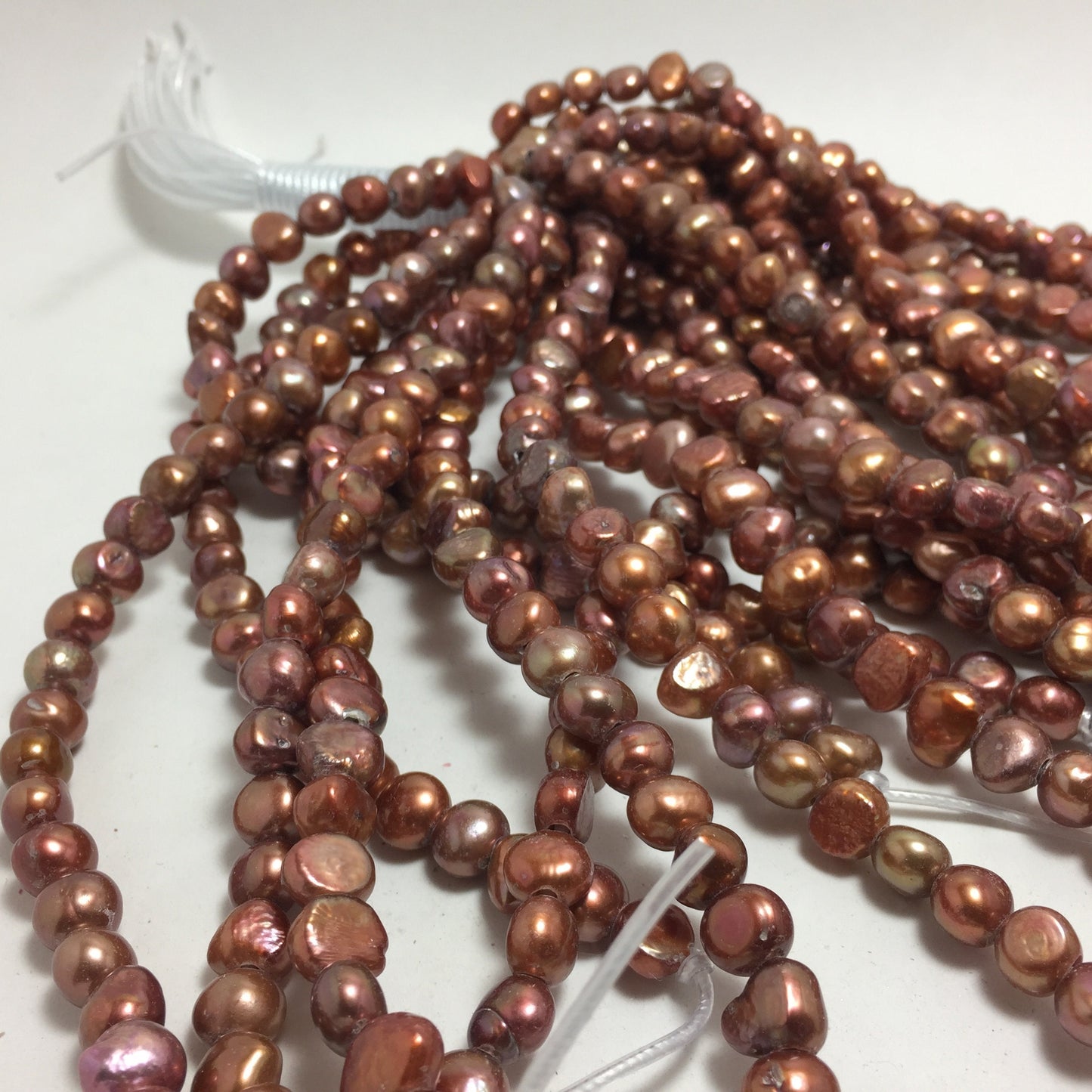 Large Hole Pearls, 7.5-8.5mm Nugget Rice Shape, Copper Color Freshwater Pearls, 8 inch strand with 2.5mm Hole Size, LH074