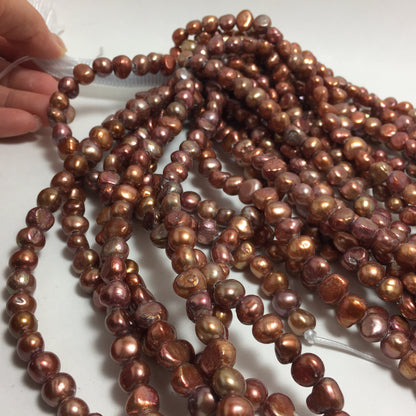 Large Hole Pearls, 7.5-8.5mm Nugget Rice Shape, Copper Color Freshwater Pearls, 8 inch strand with 2.5mm Hole Size, LH074