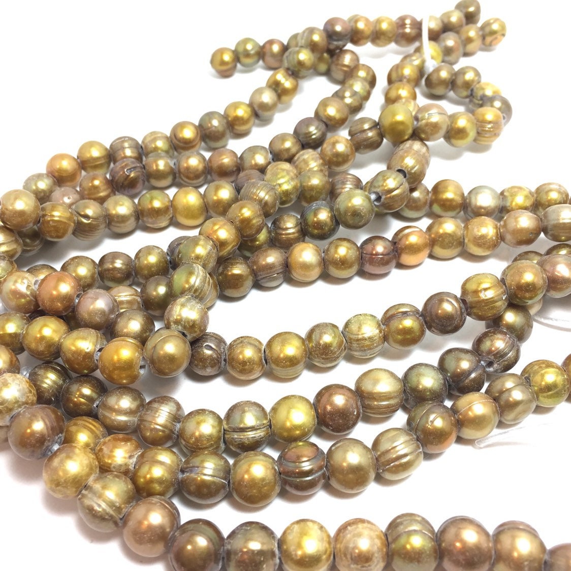 Large Hole Pearls, 8-9mm Potato Shape, Mustard Green Colors Freshwater Pearls, 8 inch strand with 2.5mm Hole Size, LH049