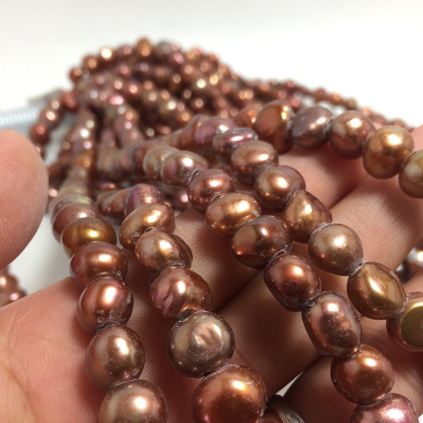 Large Hole Pearls, 7.5-8.5mm Nugget Rice Shape, Copper Color Freshwater Pearls, 8 inch strand with 2.5mm Hole Size, LH074