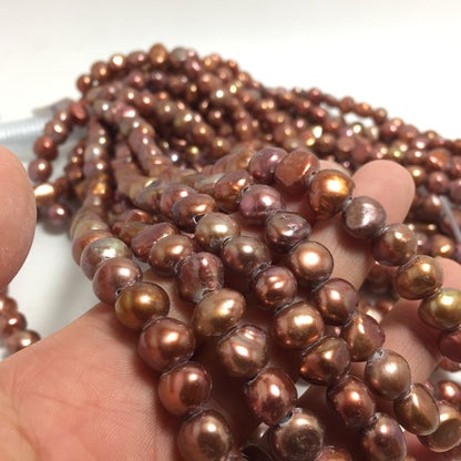 Large Hole Pearls, 7.5-8.5mm Nugget Rice Shape, Copper Color Freshwater Pearls, 8 inch strand with 2.5mm Hole Size, LH074