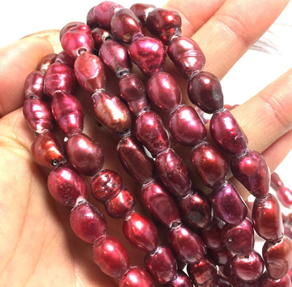 Large Hole Pearls, 8-9.5mm Nugget Shape, Red Colors Freshwater Pearls, 8 inch strand with 2.5mm Hole Size, LH045