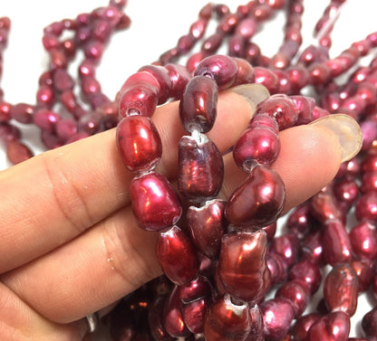 Large Hole Pearls, 8-9.5mm Nugget Shape, Red Colors Freshwater Pearls, 8 inch strand with 2.5mm Hole Size, LH045