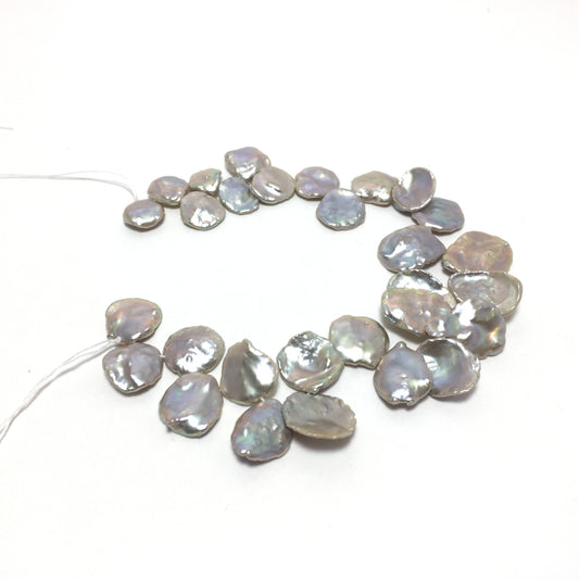 Cornflake Pearls, 9.5-13mm Silver Color Freshwater Pearls in 8 inches strand, CORN005