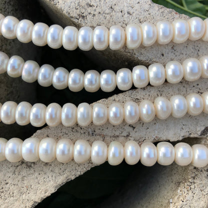Large Hole Pearls, AA Grade 9.5-10mm Button Shape White Color Freshwater Pearls, 8 inch strand with 2.5mm hole size, LH021