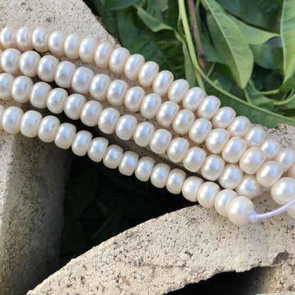 Large Hole Pearls, AA Grade 9.5-10mm Button Shape White Color Freshwater Pearls, 8 inch strand with 2.5mm hole size, LH021