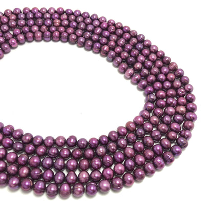 Freshwater Pearls, 6.5-7mm Off Round Potato Pearls, Dark Purple Color, POT010