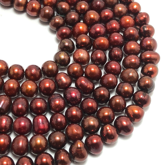 Freshwater Pearls, 7-7.5mm Off Round Potato Pearls, Redis Chocolate Color, POT013
