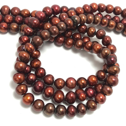 Freshwater Pearls, 7-7.5mm Off Round Potato Pearls, Redis Chocolate Color, POT013