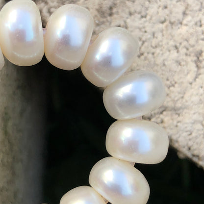 Large Hole Pearls, AA Grade 9.5-10mm Button Shape White Color Freshwater Pearls, 8 inch strand with 2.5mm hole size, LH021