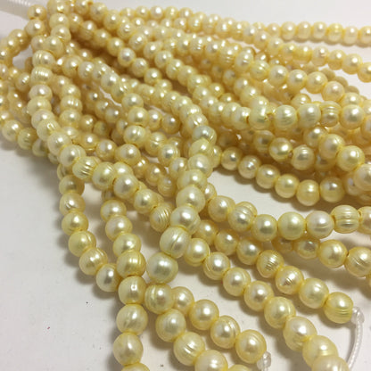 Large Hole Pearls 7.5-8mm Yellow Potato Shape Freshwater Pearls, 8 inches with 2.5mm Hole, LH075