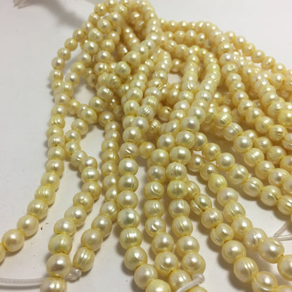 Large Hole Pearls 7.5-8mm Yellow Potato Shape Freshwater Pearls, 8 inches with 2.5mm Hole, LH075